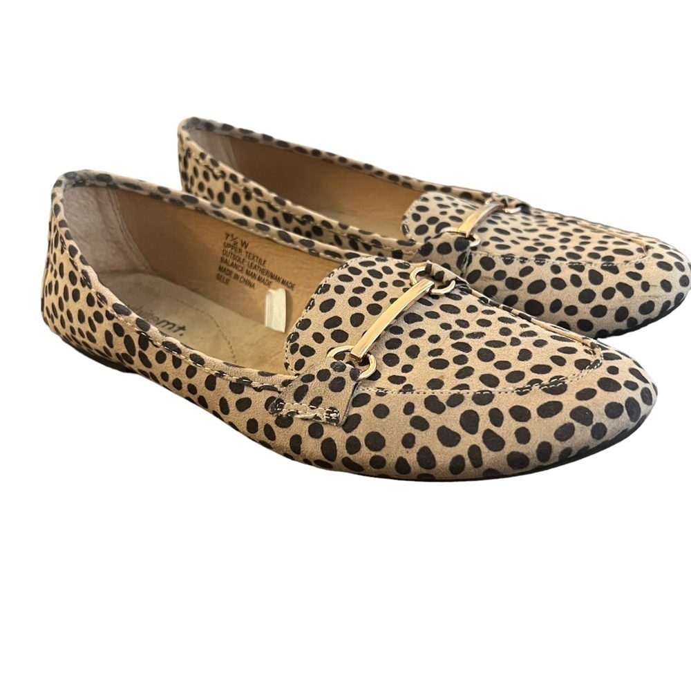 Whitemt Leopard Loafers Women's Sz 7.5 Cheetah Animal Print gold tone buckle